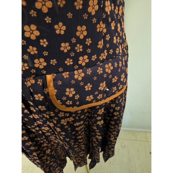 Vintage Sleeveless Women's Dress Brown Floral Pleated Skirt Size S - Picture 7 of 16